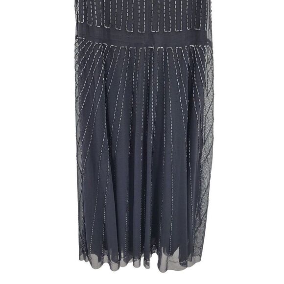 Vintage 90's Midi Slip Dress 2 Black Mesh Beaded Overlay Steampunk Goth Witchy - Picture 9 of 11